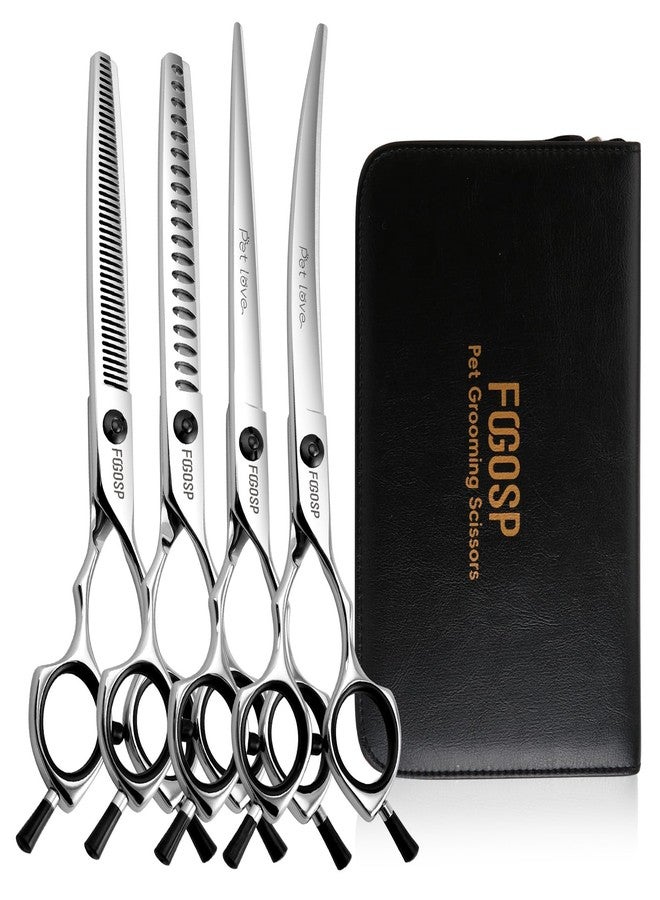 FOGOSP Dog Grooming Scissors Kit 7.5 in Professional Curved Thinning Straight Chunker Shears Grooming Big Dogs Poodle Pet Japan 440C Stainless Steel(7.5'',Kit) - Image 1